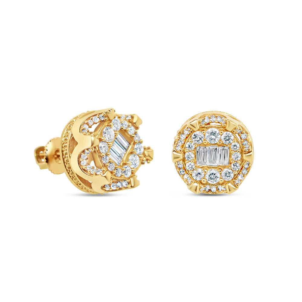 14K Yellow Gold | Round and Baguette Diamond Round Earrings | 0.76CTW | 10.7MM