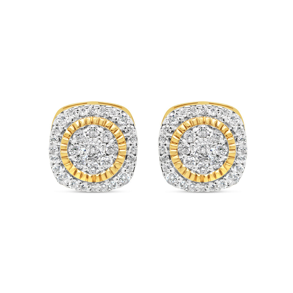 14K Yellow Gold | Diamond Square Earrings | 1.00CTW | 10.08MM