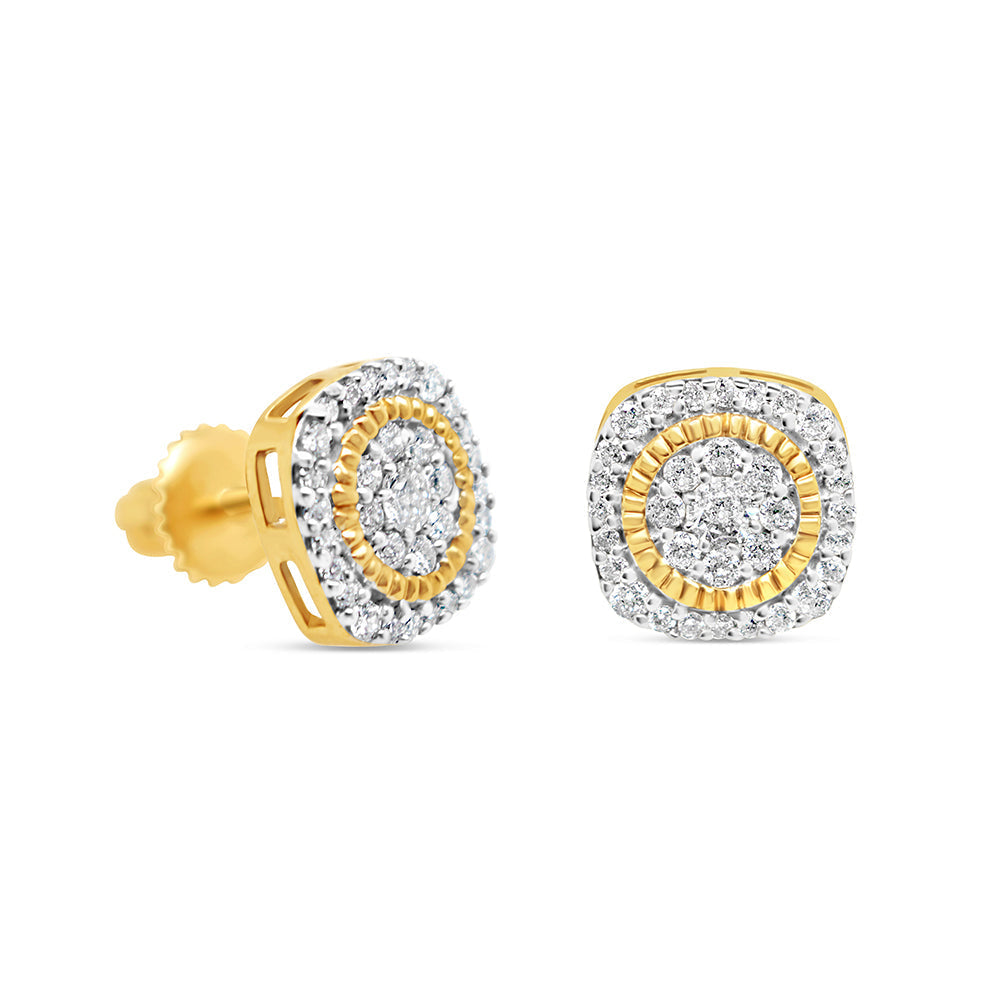 14K Yellow Gold | Diamond Square Earrings | 1.00CTW | 10.08MM