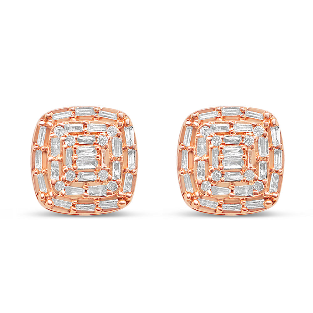 14K Rose Gold | Baguette Diamond Square Earrings | 0.65CTW | 12.59MM