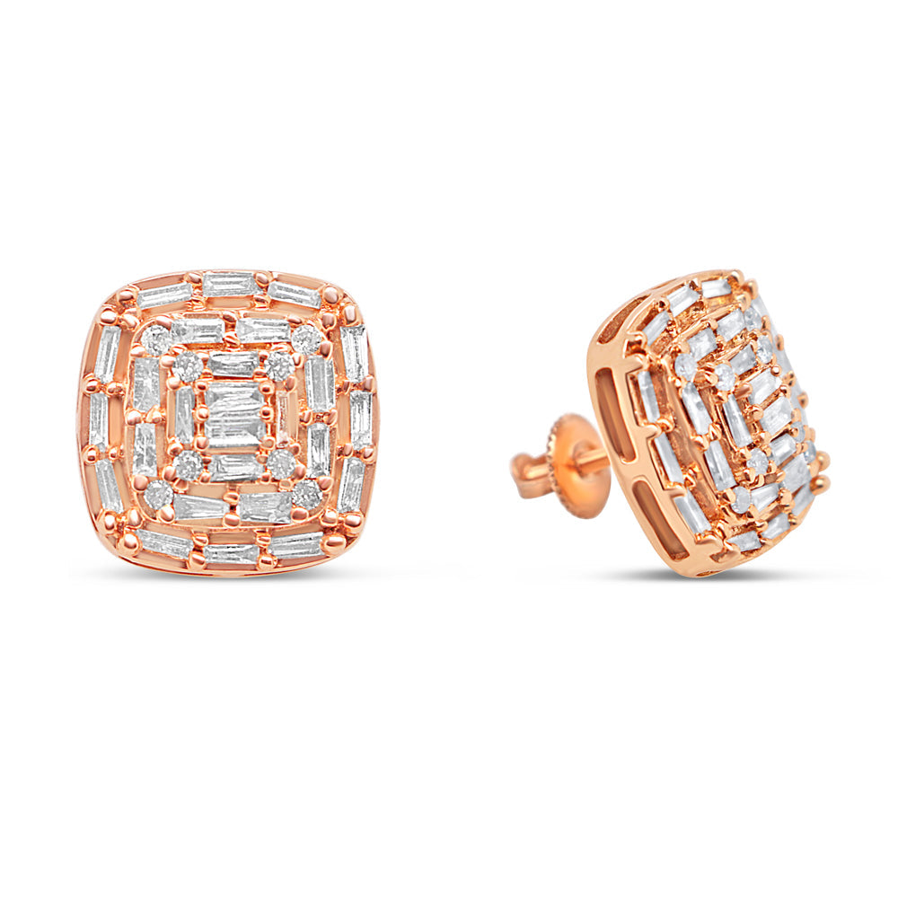 14K Rose Gold | Baguette Diamond Square Earrings | 0.65CTW | 12.59MM
