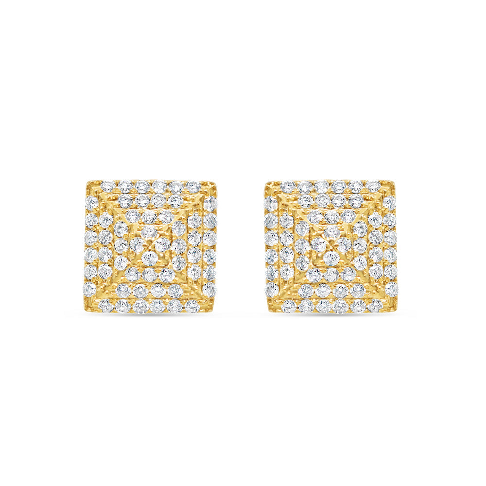 14K Yellow Gold | Diamond Square Earrings | 1.30CTW | 11.07MM
