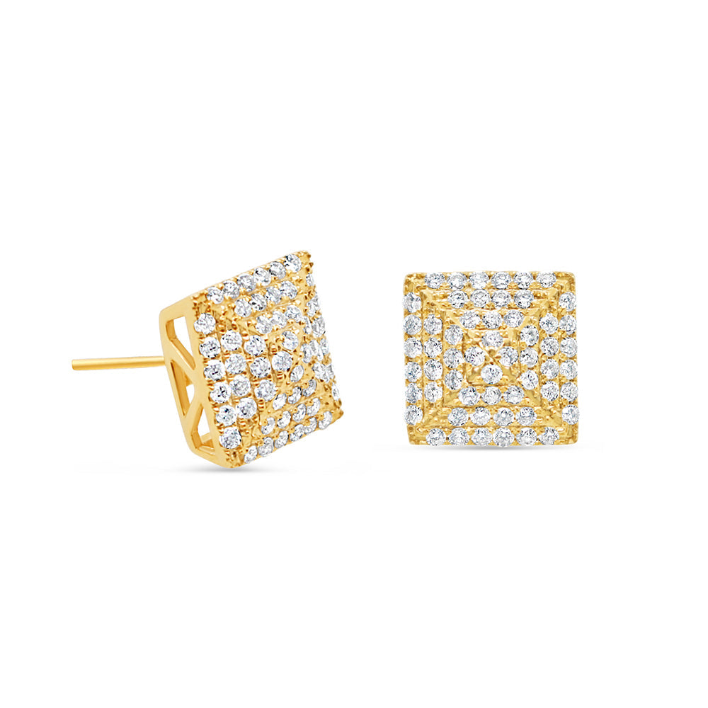 14K Yellow Gold | Diamond Square Earrings | 1.30CTW | 11.07MM