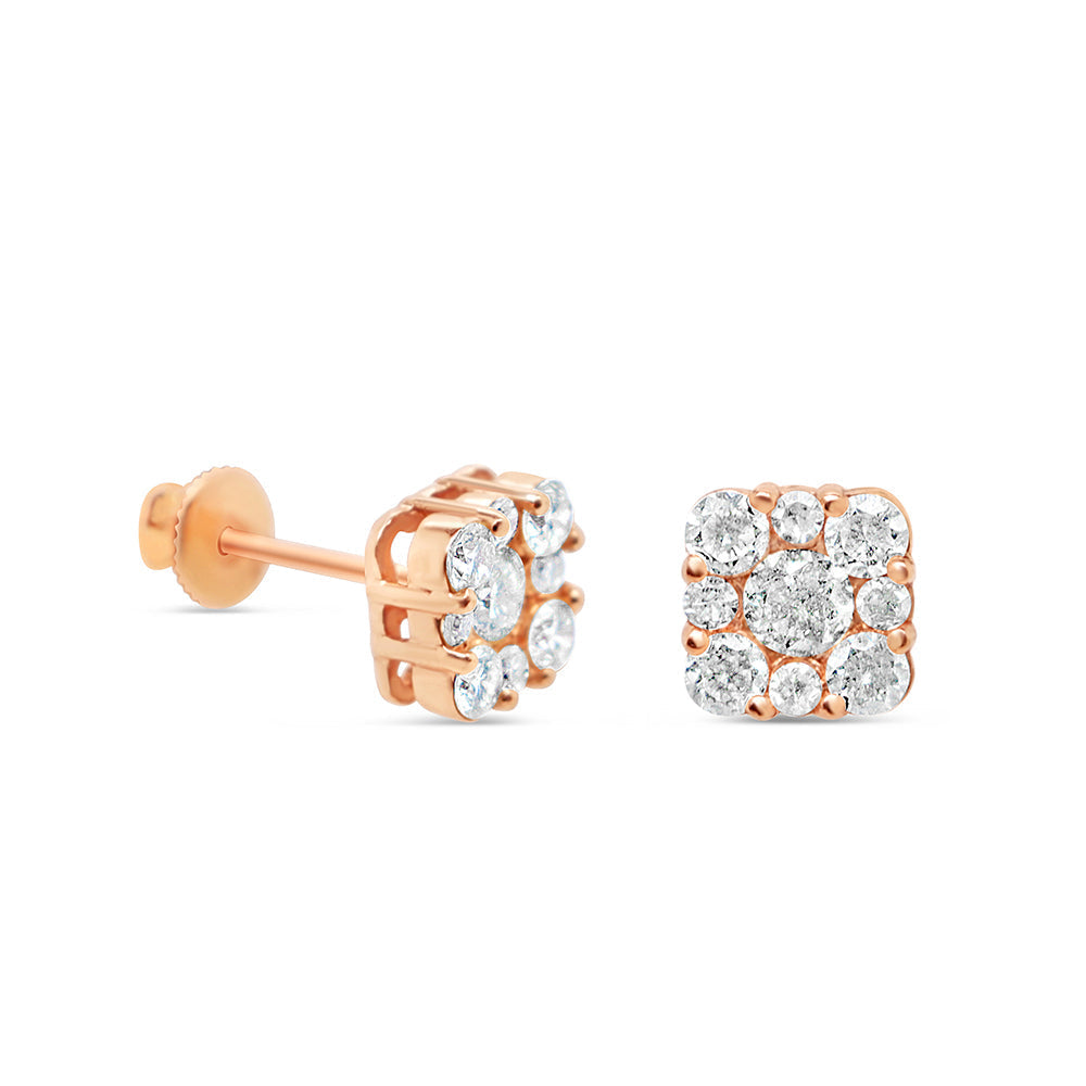 14K Rose Gold | Diamond Square Earrings | 0.74CTW | 6.40MM
