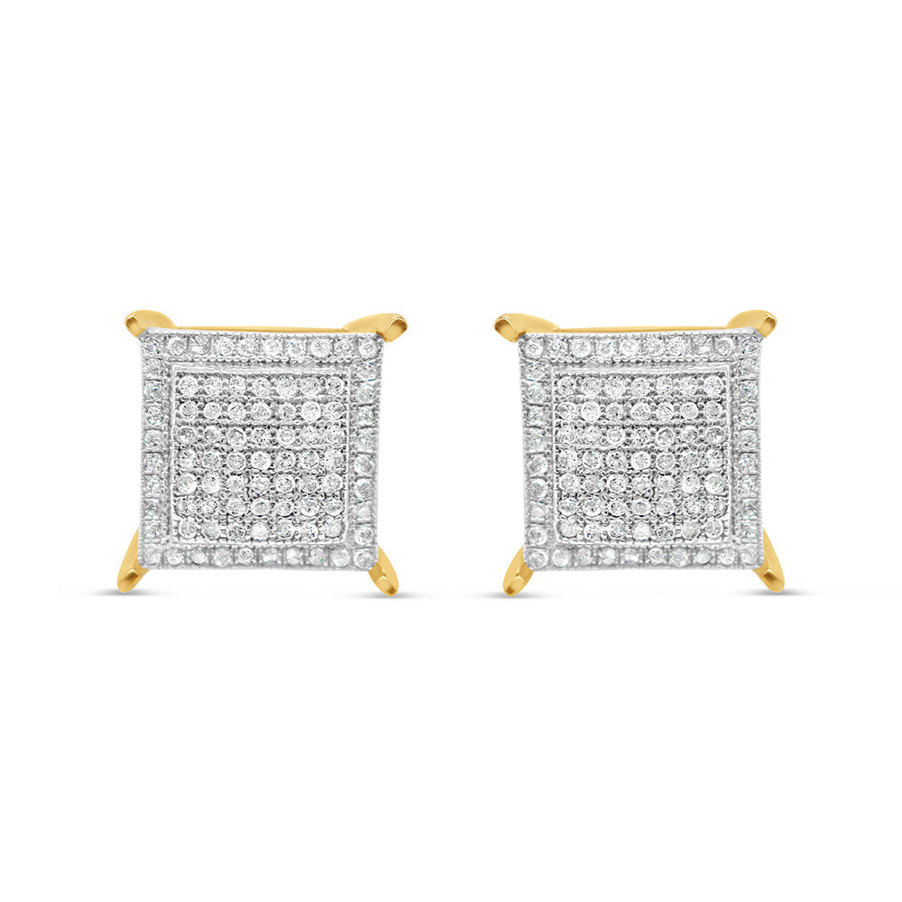 10K Yellow Gold | Diamonds Square Box Earrings | 0.55CTW | 10.33MM