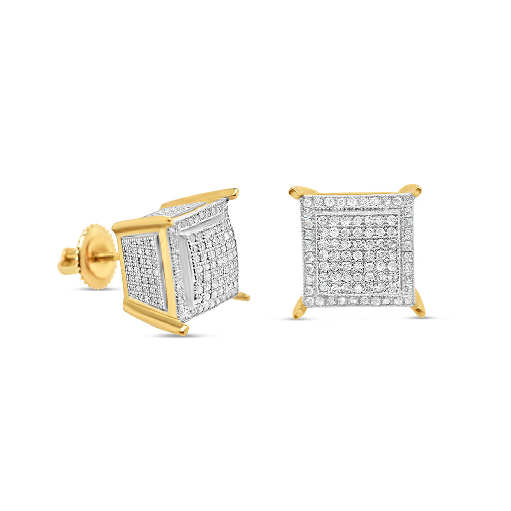 10K Yellow Gold | Diamonds Square Box Earrings | 0.55CTW | 10.33MM