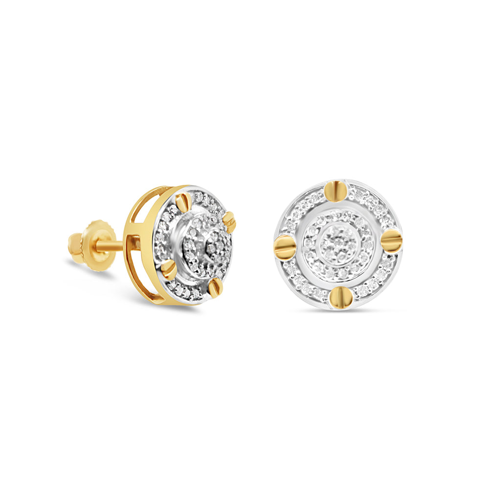 10K Yellow Gold | Diamonds Round Pyramid Earrings | 0.28CTW | 9.63MM
