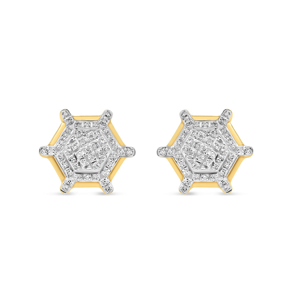 10K Yellow Gold | Diamods Hexigon Earrings | 0.50CTW | 13.30MM