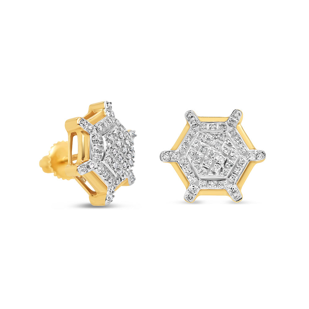 10K Yellow Gold | Diamods Hexigon Earrings | 0.50CTW | 13.30MM