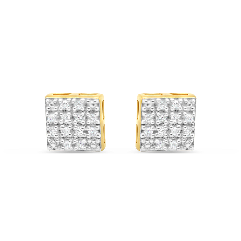 10K Yellow Gold | Diamond Square Earrings | 0.09CTW | 6.22MM