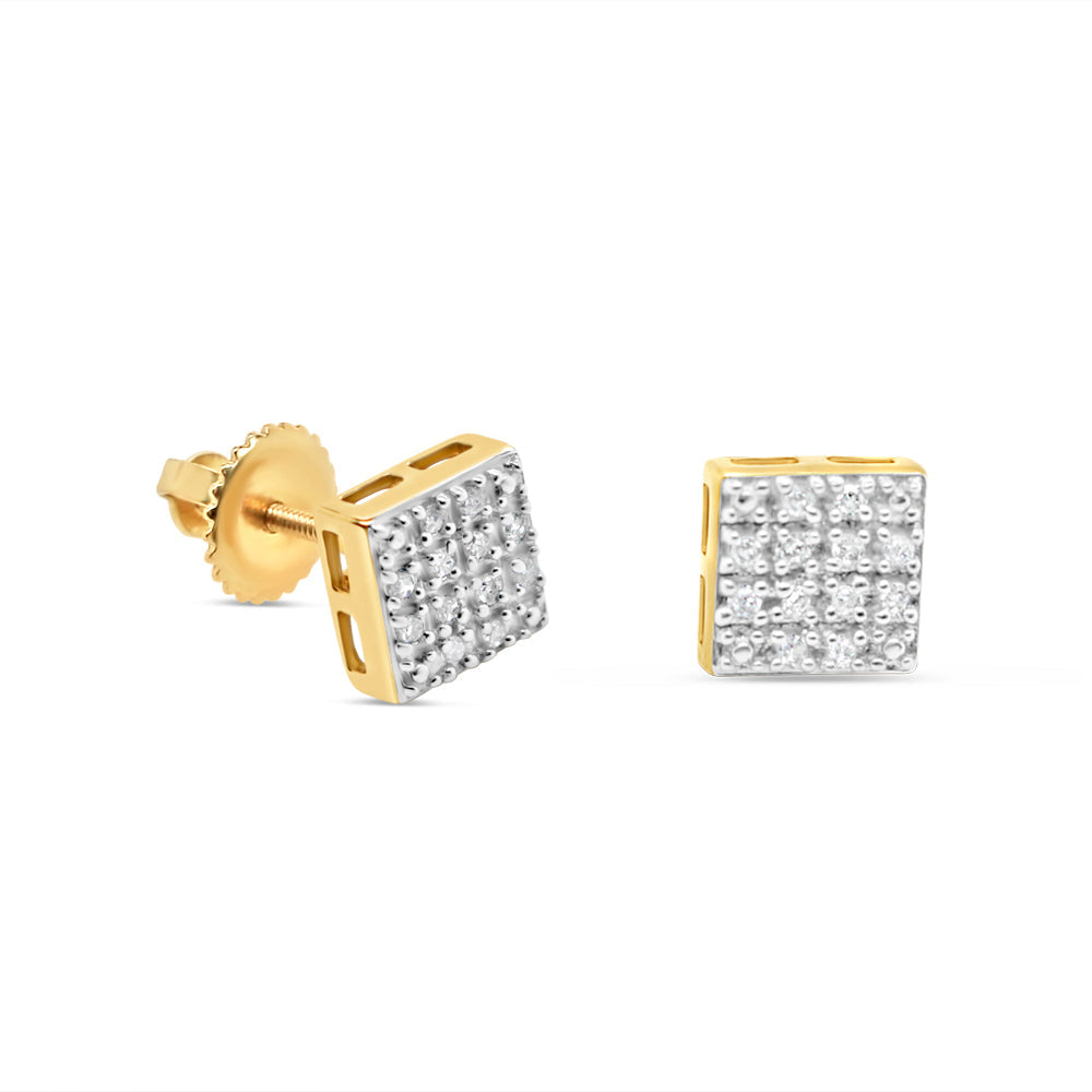 10K Yellow Gold | Diamond Square Earrings | 0.09CTW | 6.22MM
