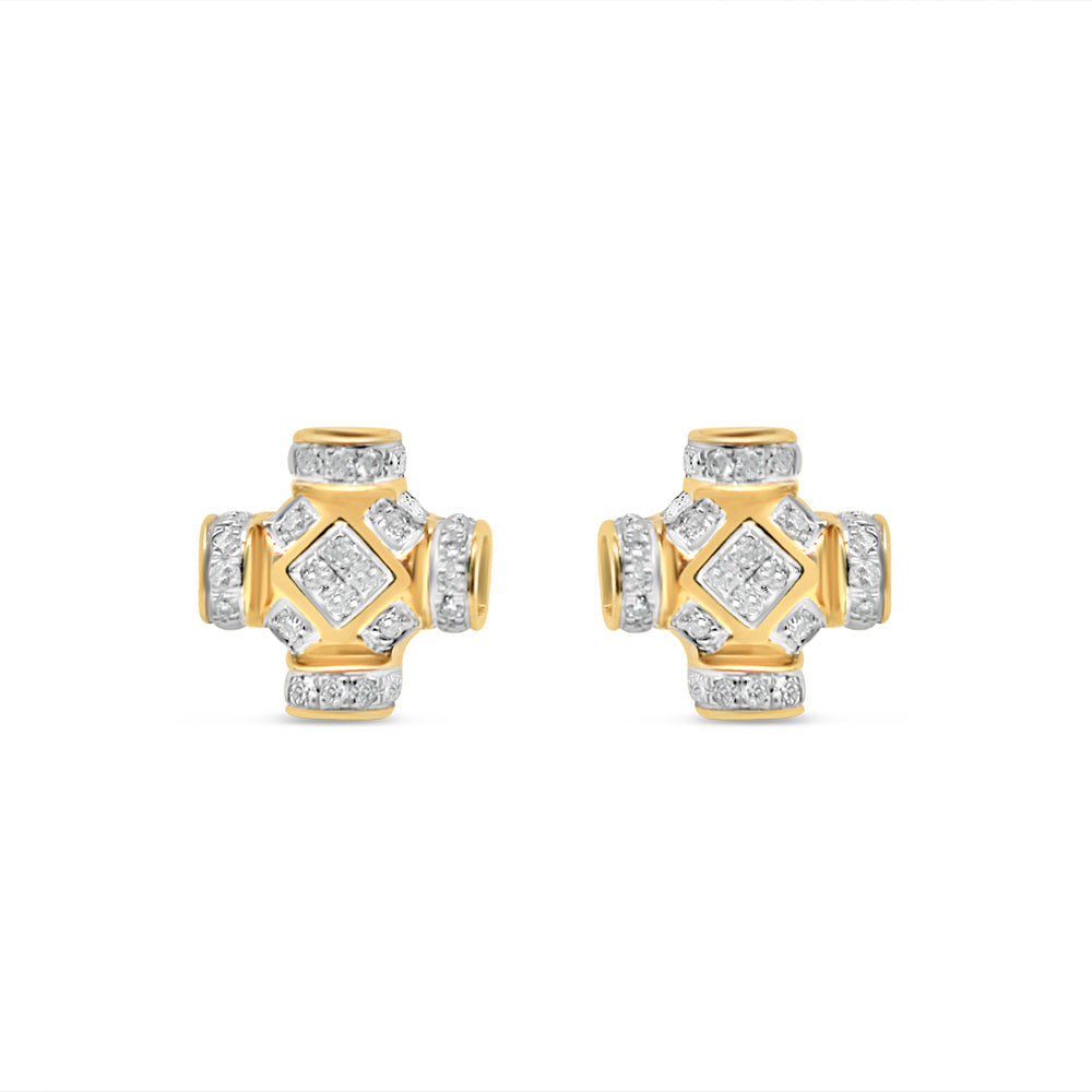 10K Yellow Gold | Diamond Square  Earrings | 0.50 CTW | 7.71MM