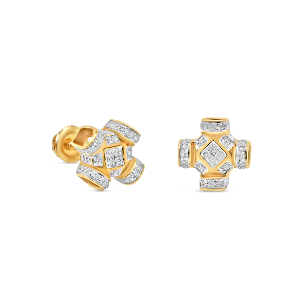 10K Yellow Gold | Diamond Square  Earrings | 0.50 CTW | 7.71MM
