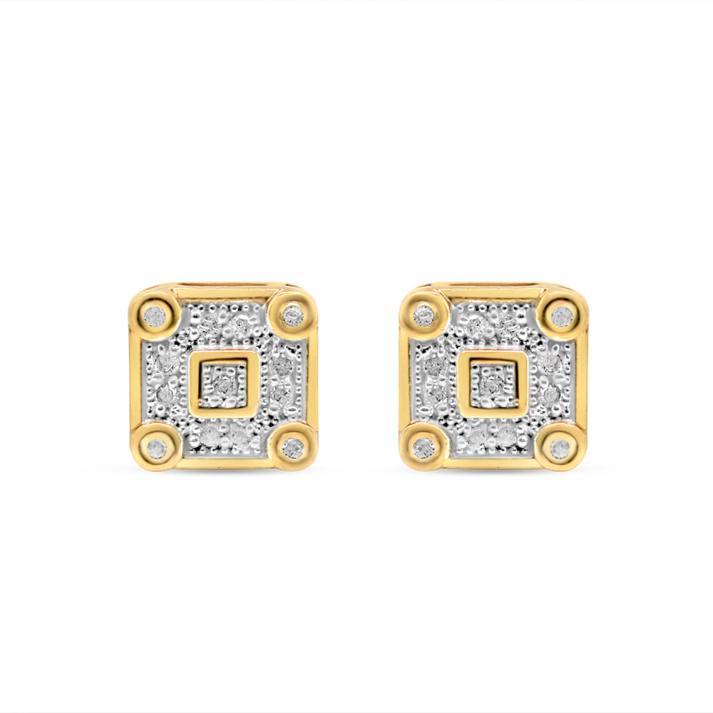 10K Yellow Gold | Diamond Square Earrings | 0.09CTW | 6.66MM