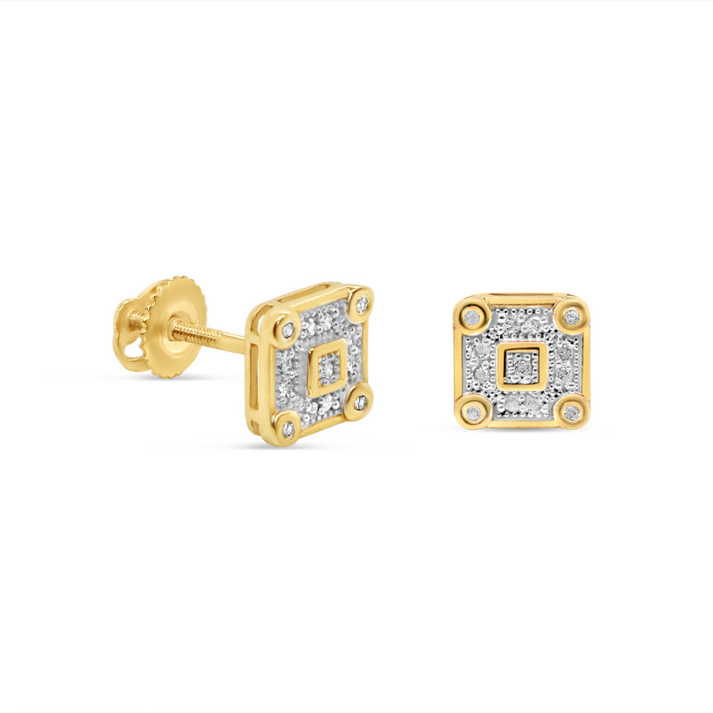 10K Yellow Gold | Diamond Square Earrings | 0.09CTW | 6.66MM