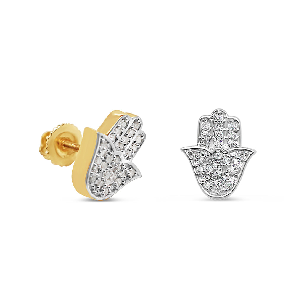 10K Yellow Gold | Diamond Hamsa Earrings | 0.20CTW | 8.84MM