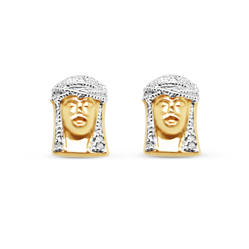 10K Yellow Gold | Diamond Jesus Earrings | 0.02CTW | 6.94MM