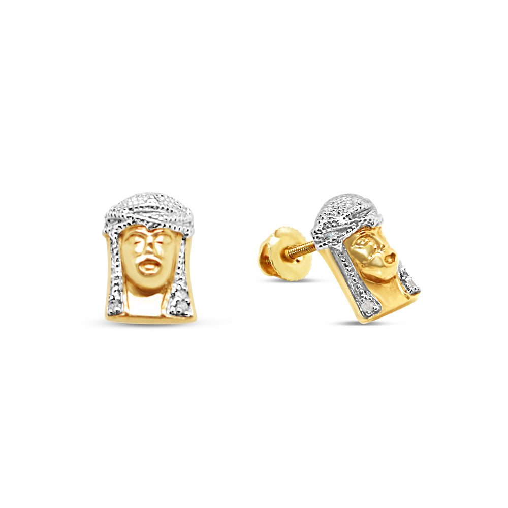10K Yellow Gold | Diamond Jesus Earrings | 0.02CTW | 6.94MM