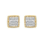 10k Gold Baguette Diamond 3-D Square Earrings 10mm 1.06CTW