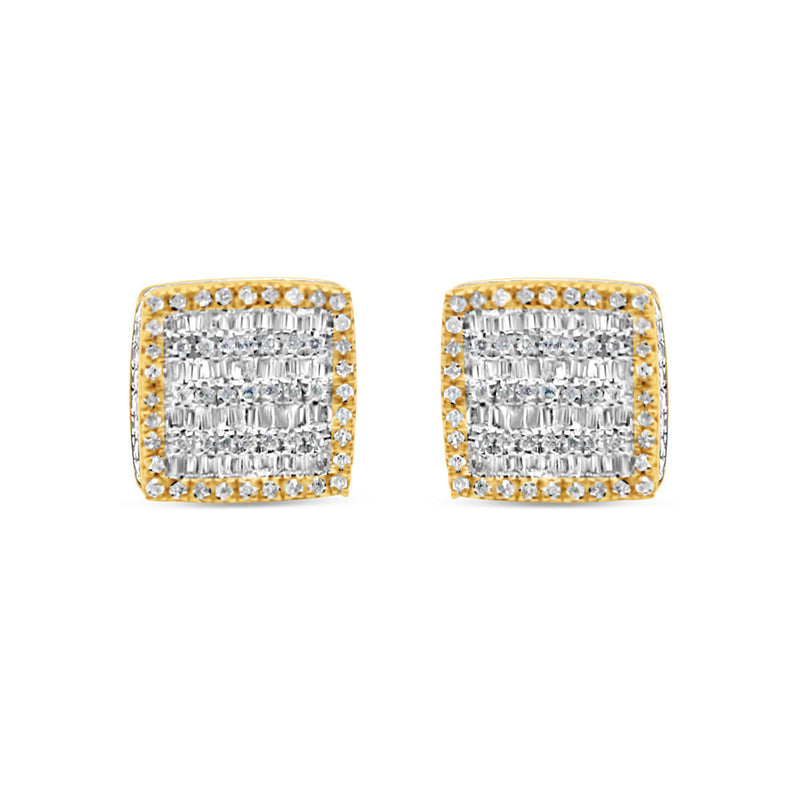 10k Gold Baguette Diamond 3-D Square Earrings 10mm 1.06CTW