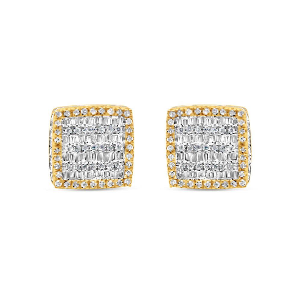 10k Gold Baguette Diamond 3-D Square Earrings 10mm 1.06CTW