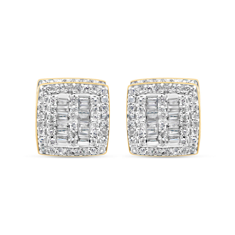 10k Gold Baguette Diamond 3-D Square Earrings 8mm .67CTW