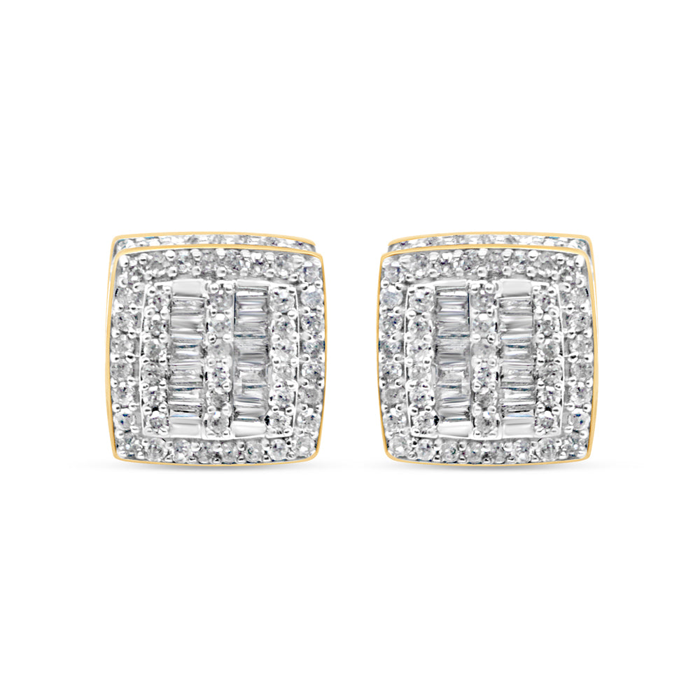 10k Gold Baguette Diamond 3-D Square Earrings 8mm .67CTW