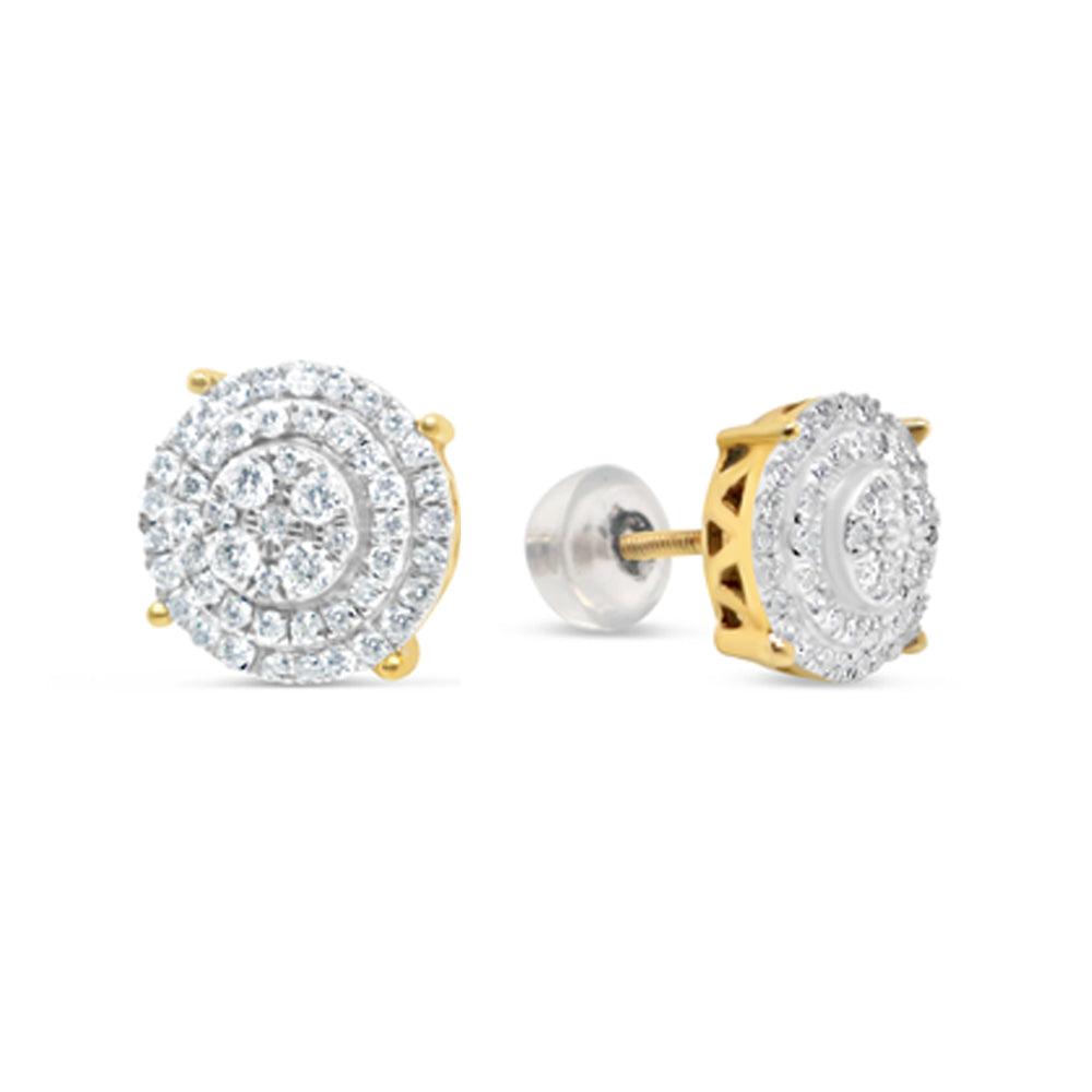 14k Gold Diamond Round Earrings 9mm 1.33CTW ''Cake Style