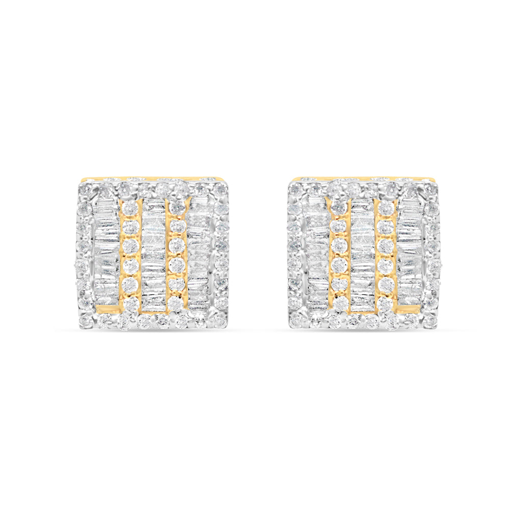 10k Gold Baguette Diamond Square Earrings 9mm .66CTW