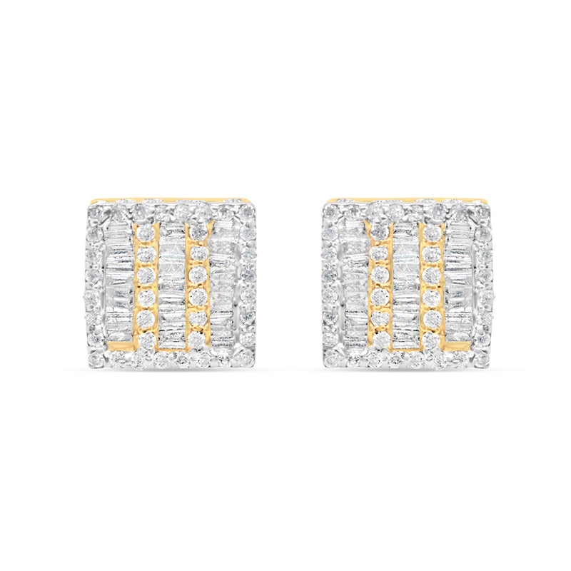 10k Gold Baguette Diamond Square Earrings 9mm .66CTW