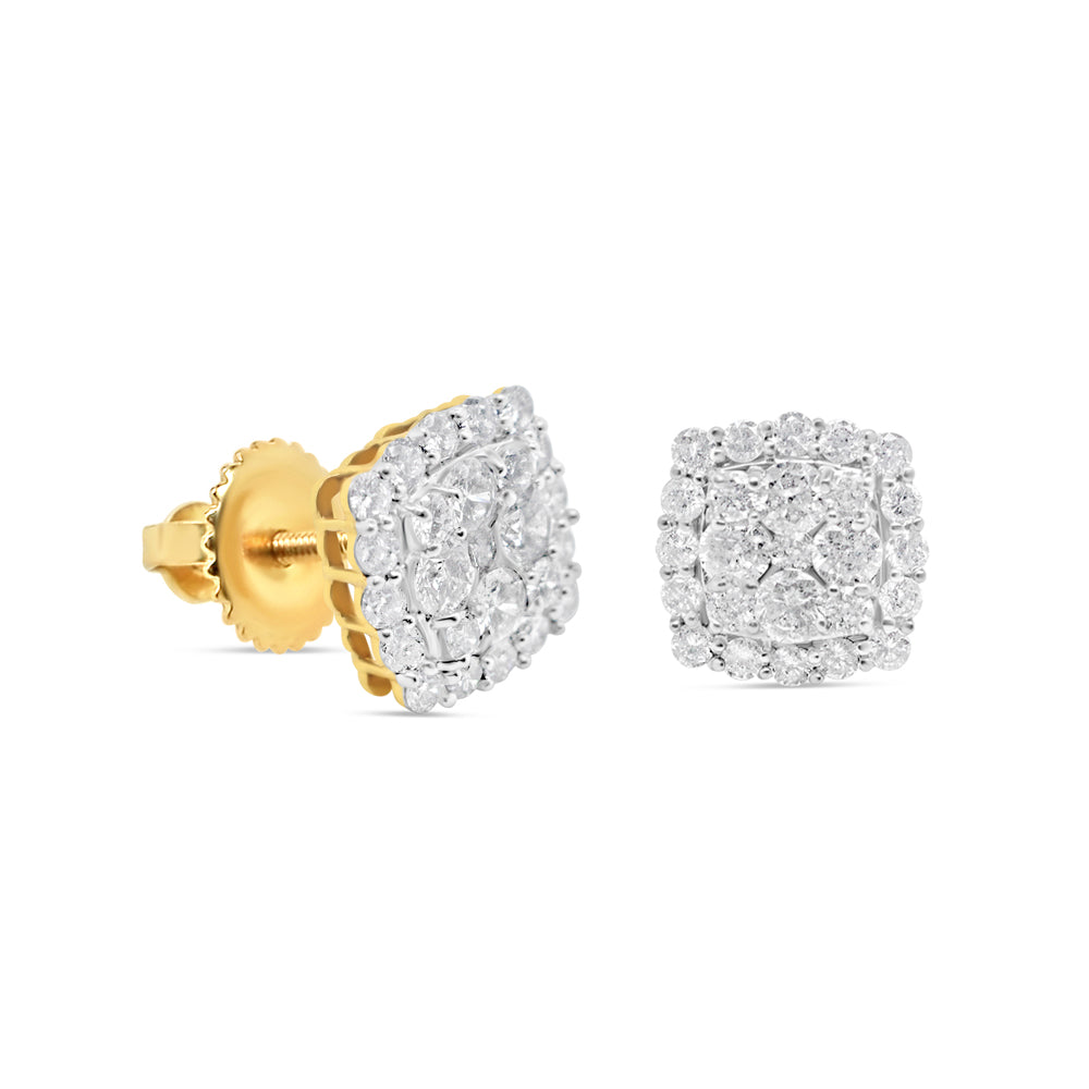 14k Gold Diamond Square Earrings 10mm 2.00CTW