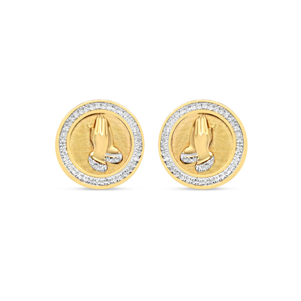 10k Gold Diamond Round Prayer  Earrings 13.5mm 0.35CTW