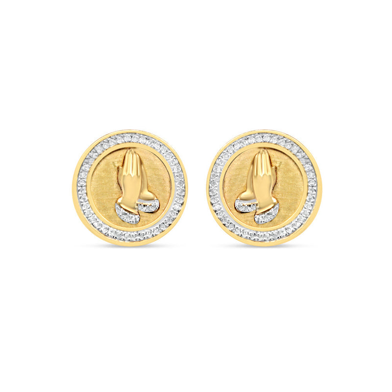 10k Gold Diamond Round Prayer  Earrings 13.5mm 0.35CTW