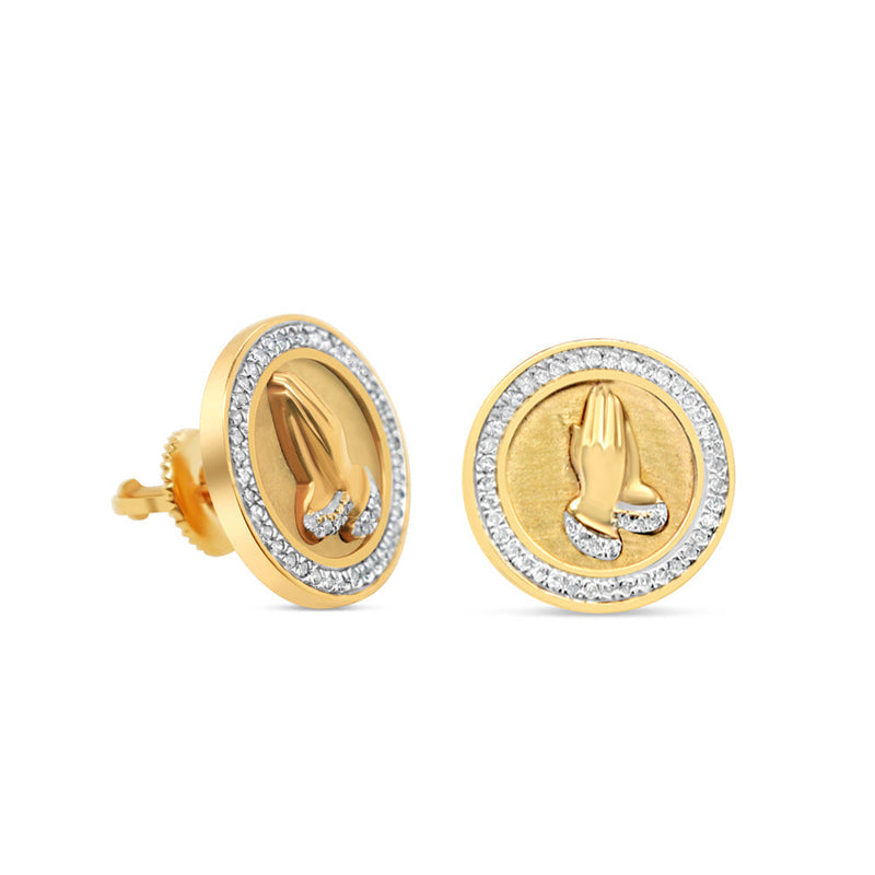 10k Gold Diamond Round Prayer  Earrings 13.5mm 0.35CTW