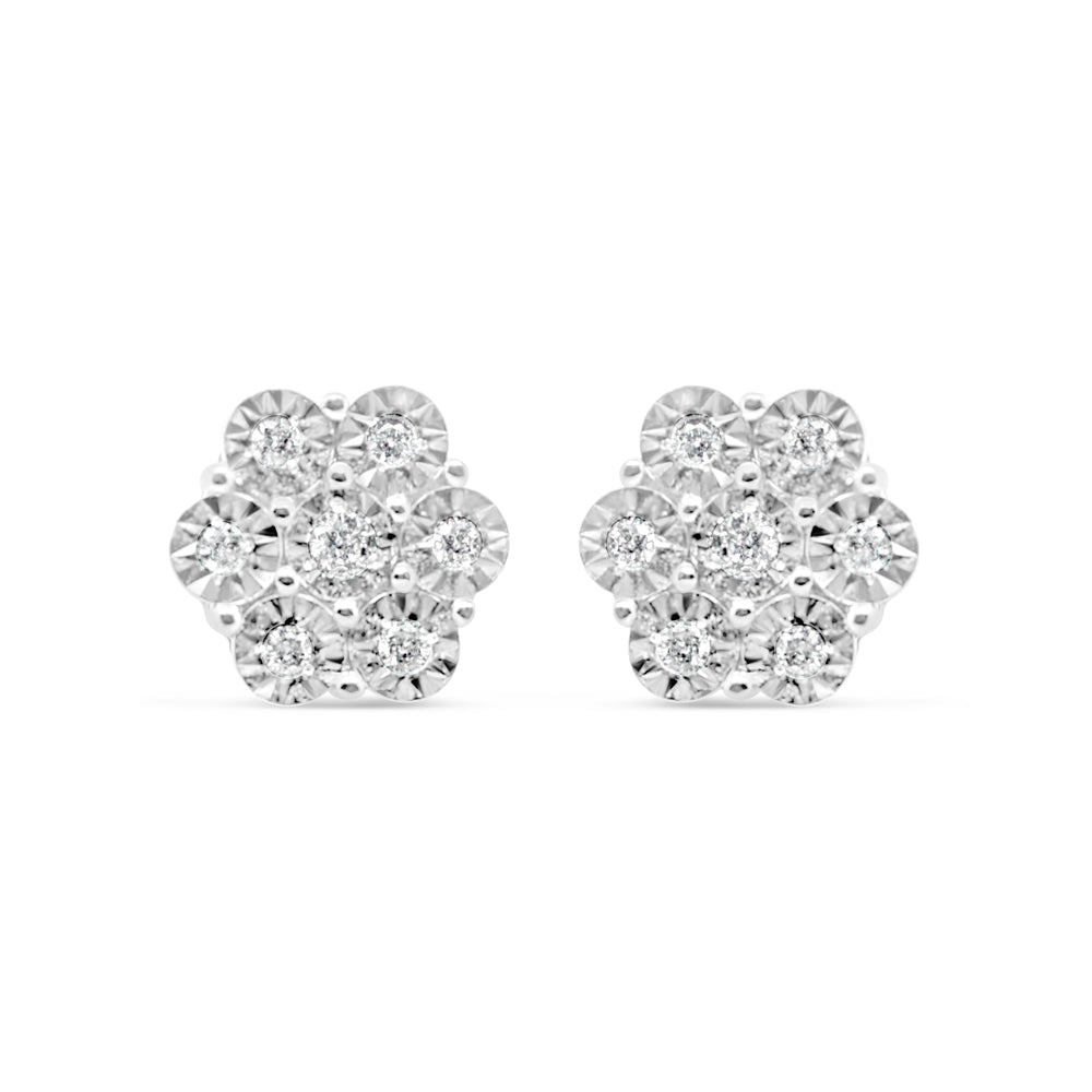 14k Gold Diamond Flower Earrings 12mm 0.37CTW