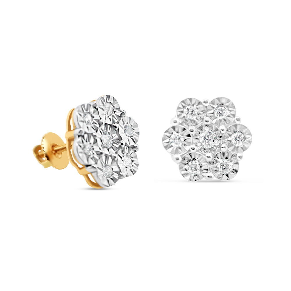 14k Gold Diamond Flower Earrings 12mm 0.37CTW