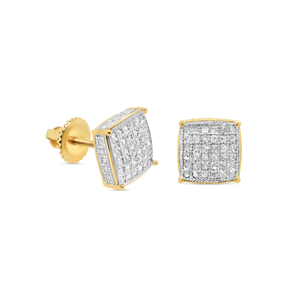 10k Gold Diamond 3-D Square  Earrings 8mm 0.46CTW