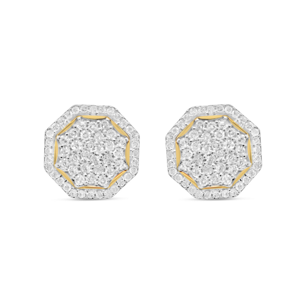 10k Gold Diamond 3-D Octagon Earrings 11mm 0.76CTW