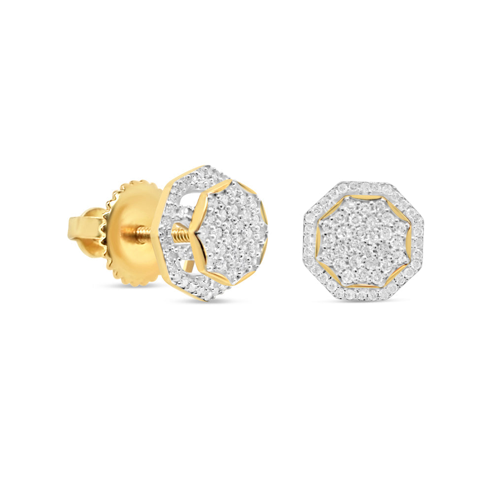 10k Gold Diamond 3-D Octagon Earrings 11mm 0.76CTW
