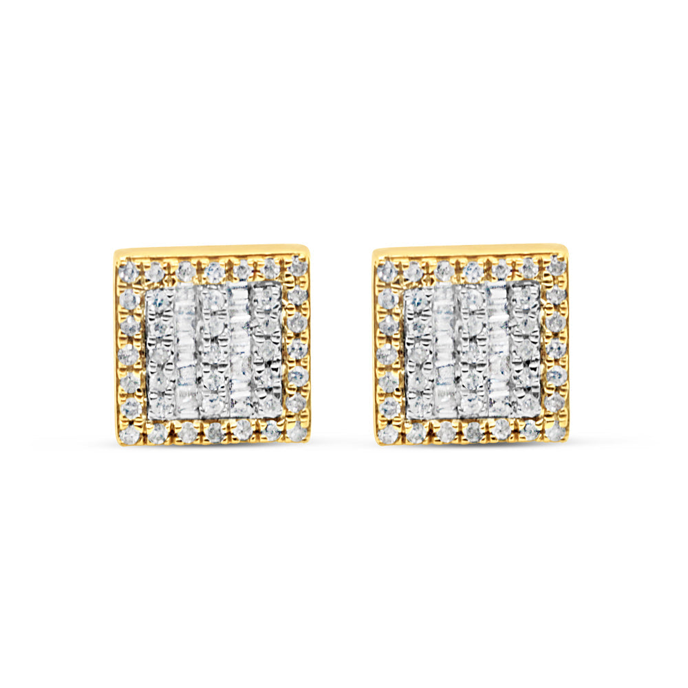 10k Gold Diamond Square Earrings 8mm .41CTW