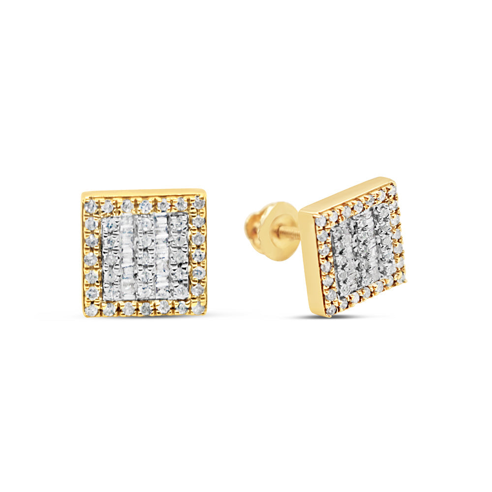 10k Gold Diamond Square Earrings 8mm .41CTW
