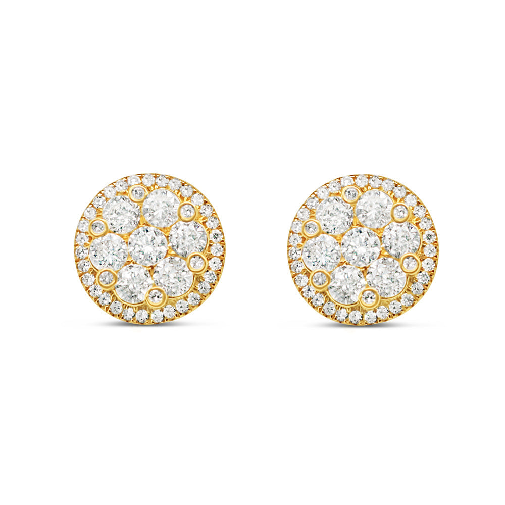 14k Gold Diamond 3-D Round Earrings 11mm 1.55CTW