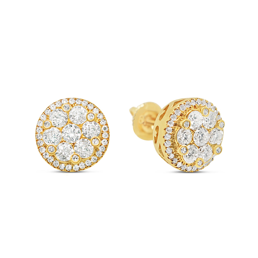 14k Gold Diamond 3-D Round Earrings 11mm 1.55CTW