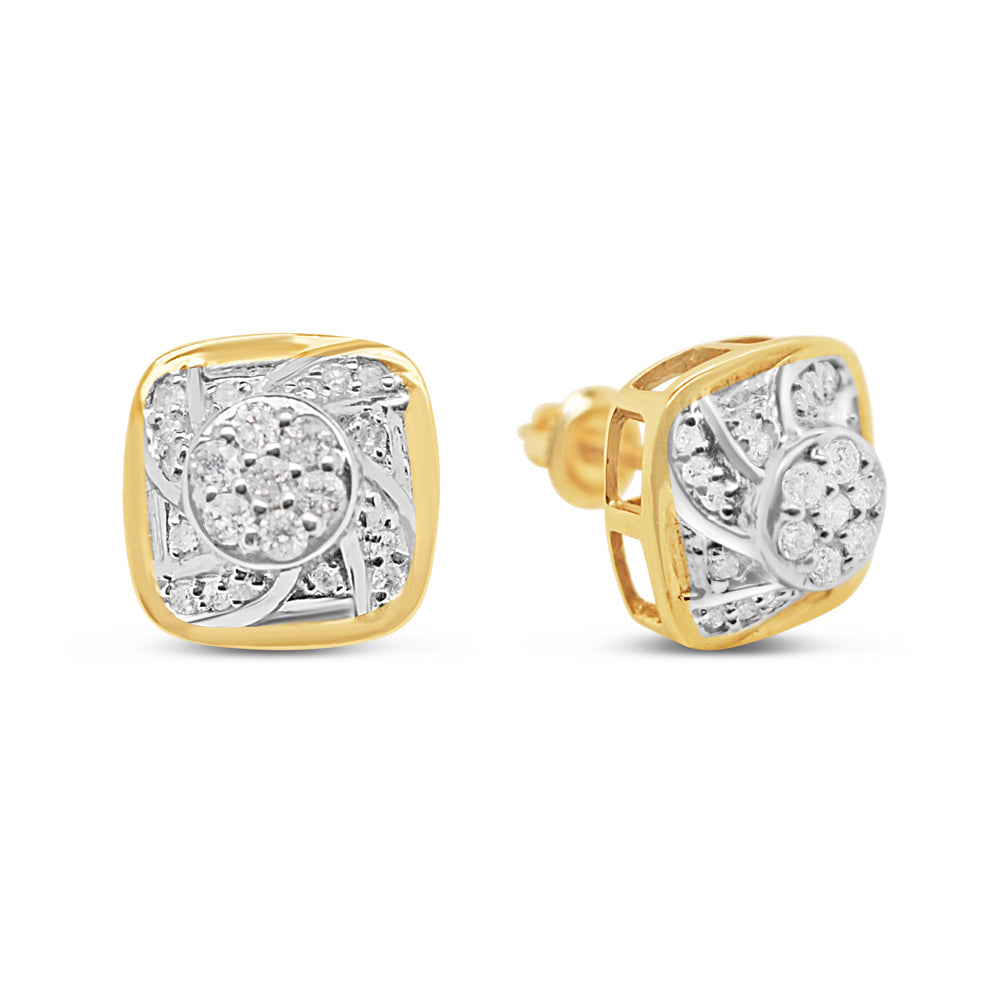 14k Gold Diamond Square Earrings 10mm .40CTW