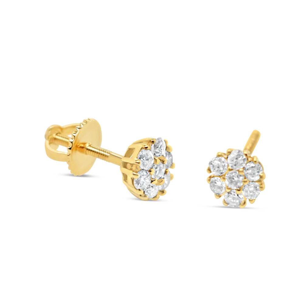 14k Gold Diamond Flower Earrings 5mm .25CTW