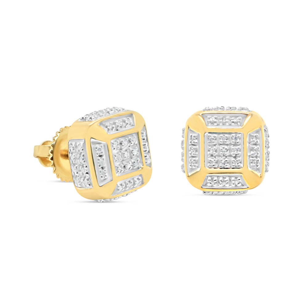 10k Gold Diamond 3-D Square Earrings 5mm .25CTW