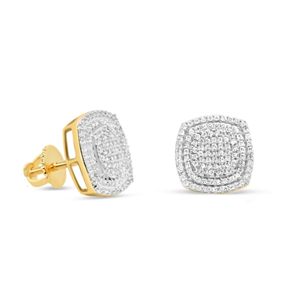 10k Gold Diamond Square Earrings 12mm .75CTW