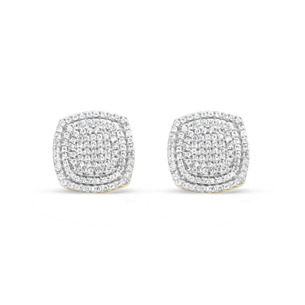 10k Gold Diamond Square Earrings 12mm .75CTW