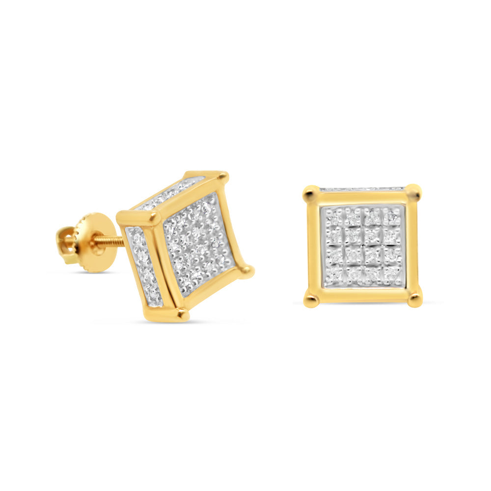 10k Gold Diamond Square Earrings 9mm .25CTW