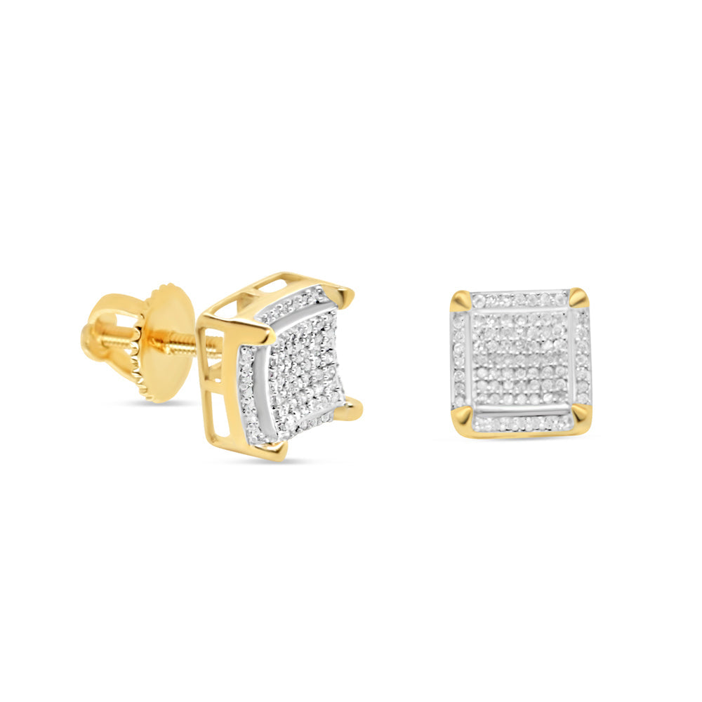 10k Gold Diamond Square Earrings 10mm .58CTW